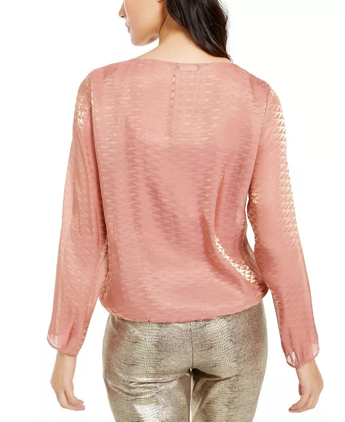 Alfani Women's Metallic Bubble Top Pink Size Large