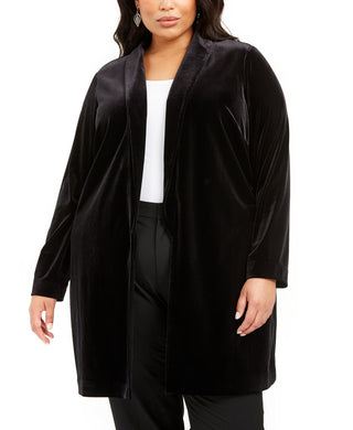 Alfani Women's Plus Size Open-Front Long Velvet Jacket  Black Size 0X