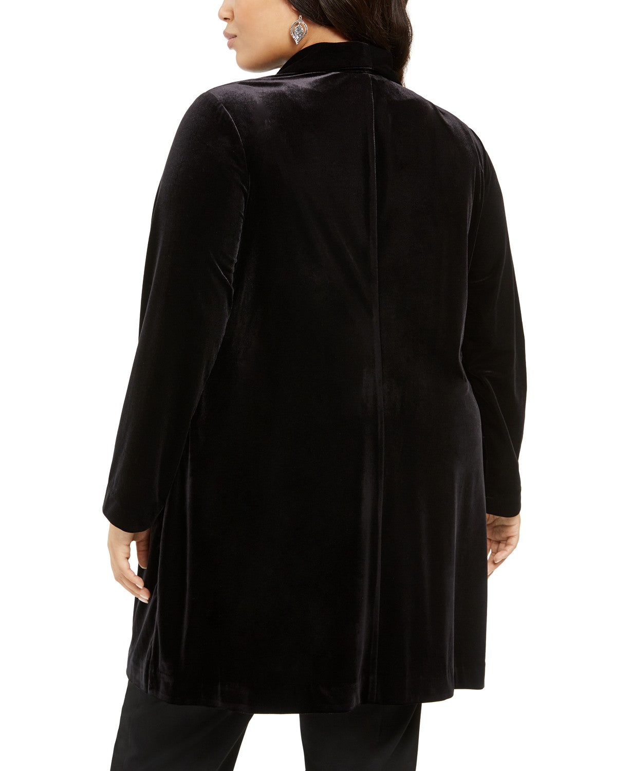 Alfani Women's Plus Size Open-Front Long Velvet Jacket  Black Size 0X
