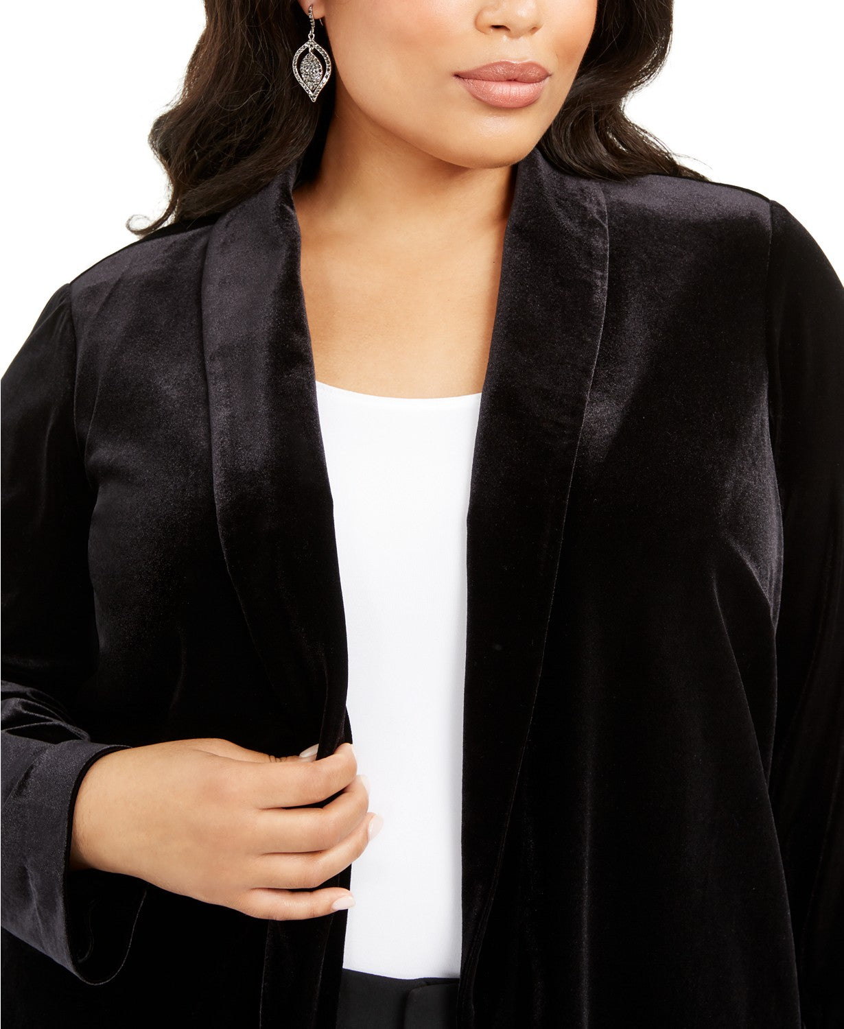 Alfani Women's Plus Size Open-Front Long Velvet Jacket  Black Size 0X