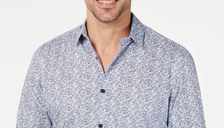 Alfani Men's Geo Static-Print Shirt Bright White Size Large