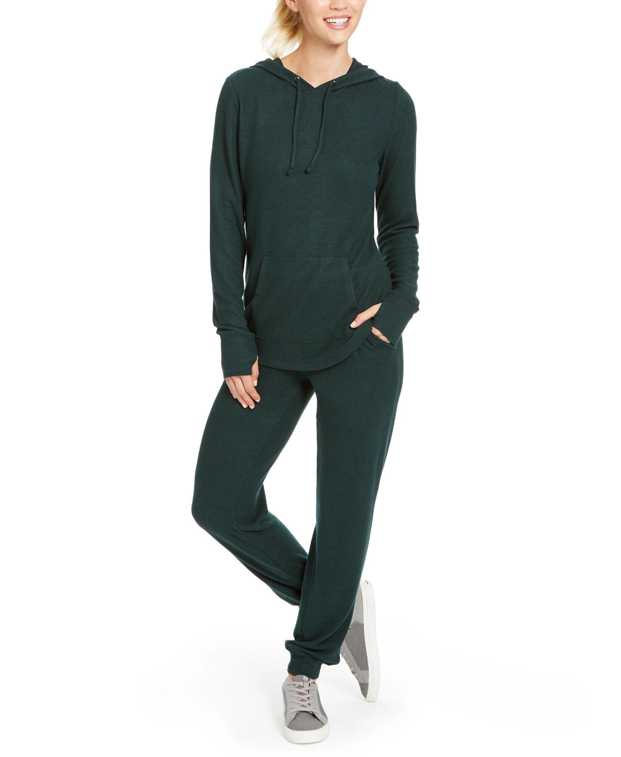 Ideology Women's Mushy-Knit Hoodie Dark Green Size Small