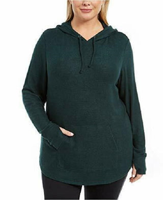 Ideology Women's Plus Size Thumb-Hole Hoodie  Green Size 1X
