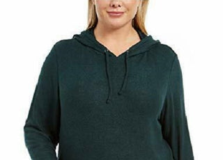 Ideology Women's Plus Size Thumb-Hole Hoodie  Green Size 1X