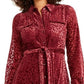 Alfani Women's Velvet Burnout Belted Shirtdress Maroon Size 8