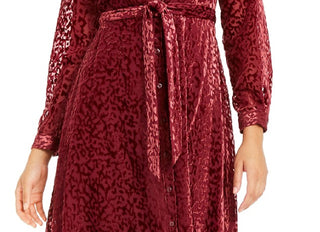 Alfani Women's Velvet Burnout Belted Shirtdress Wine Size 12