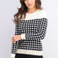Charter Club Women's Petite Houndstooth Button-Shoulder Sweater Black Size Small