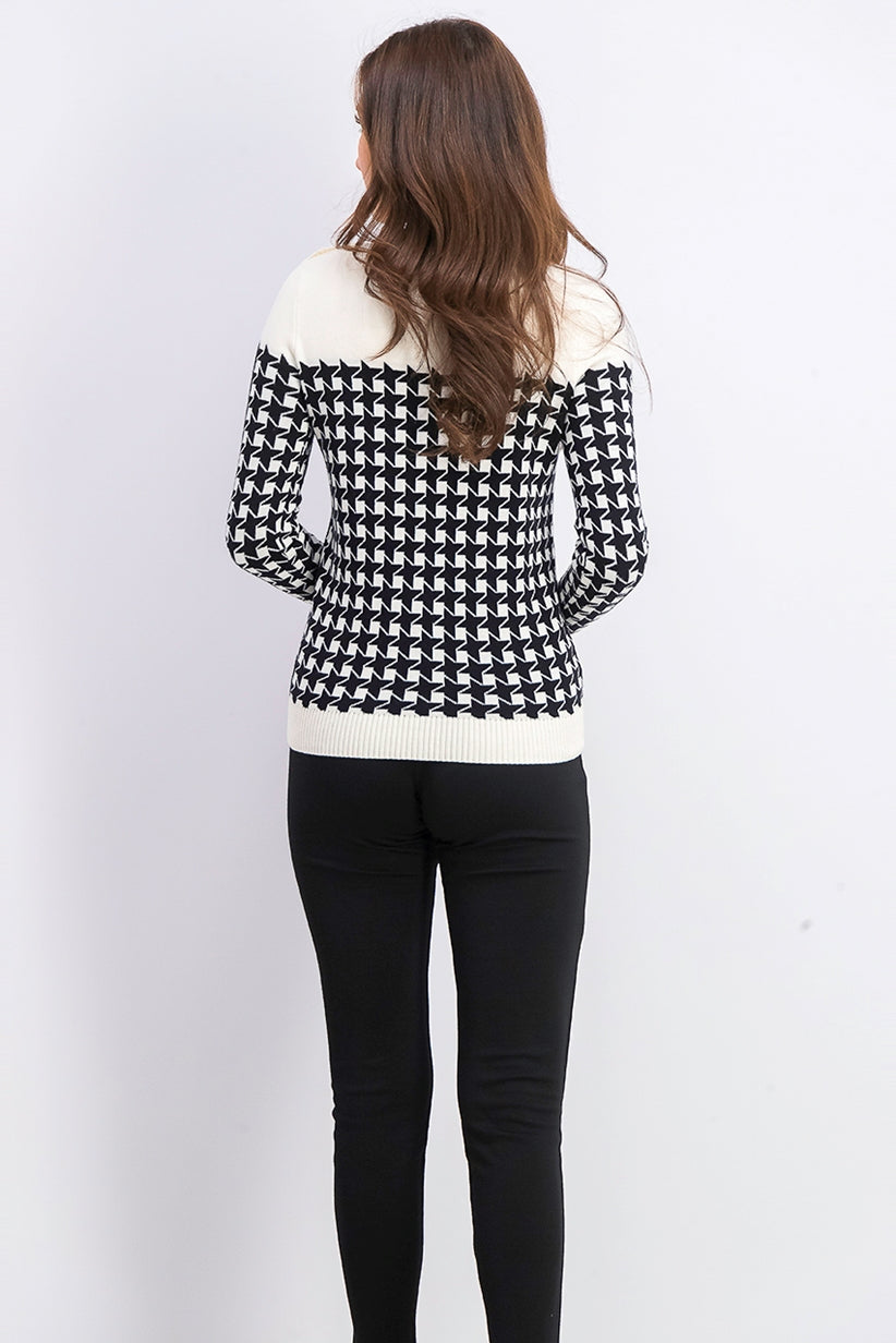 Charter Club Women's Petite Houndstooth Button-Shoulder Sweater Black Size Small
