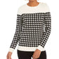 Charter Club Women's Petite Houndstooth Button-Shoulder Sweater Black Size Medium
