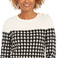 Charter Club Women's Petite Houndstooth Button-Shoulder Sweater Black Size Medium