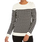 Charter Club Women's Petite Houndstooth Button-Shoulder Sweater Black Size Petite Small
