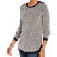 Charter Club Women's Textured Contrast-Trim Sweater Black Size Medium