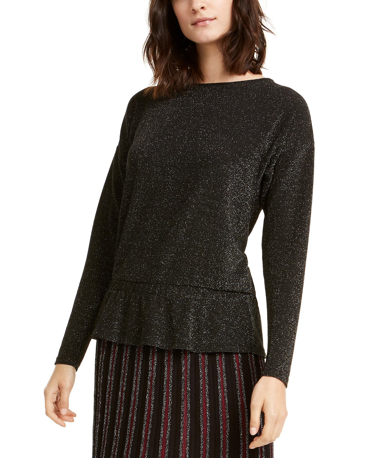 Alfani Women's Metallic Peplum Top Black Size X-Large