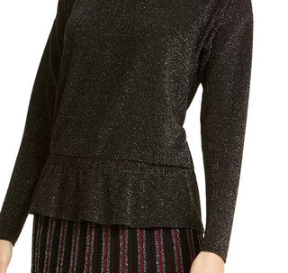 Alfani Women's Metallic Peplum Top Black Size X-Large