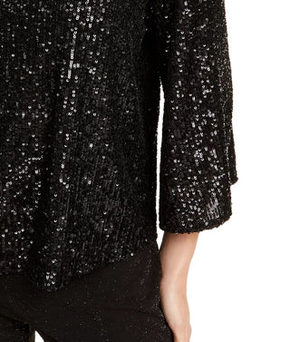 Alfani Women's Petite Sequined Bell-Sleeve Top Black Size Petite