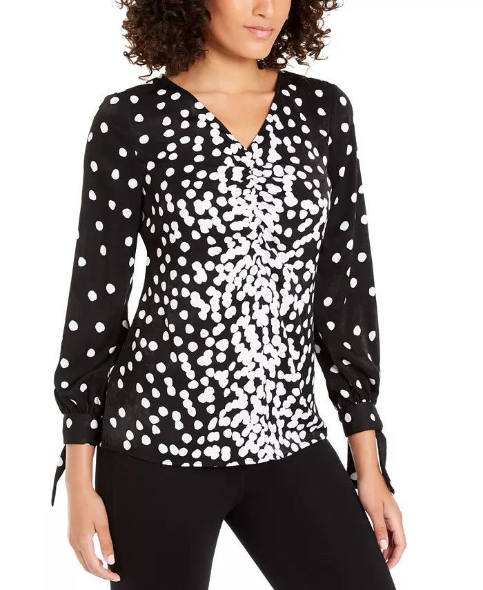 Alfani Women's Ruched Tie-Sleeve Top Black Size Small