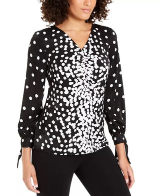 Alfani Women's Ruched Tie-Sleeve Top Black Size Small