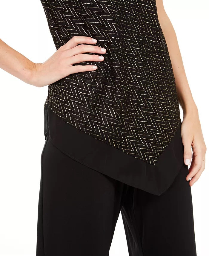 Alfani Women's Metallic Pointed-Hem Top Black Size Medium