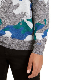 Alfani Men's Abstract Jacquard Crewneck Sweater Gray Size 2 Extra Large