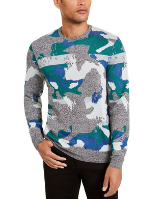 Alfani Men's Abstract Jacquard Crewneck Sweater Green Size Large