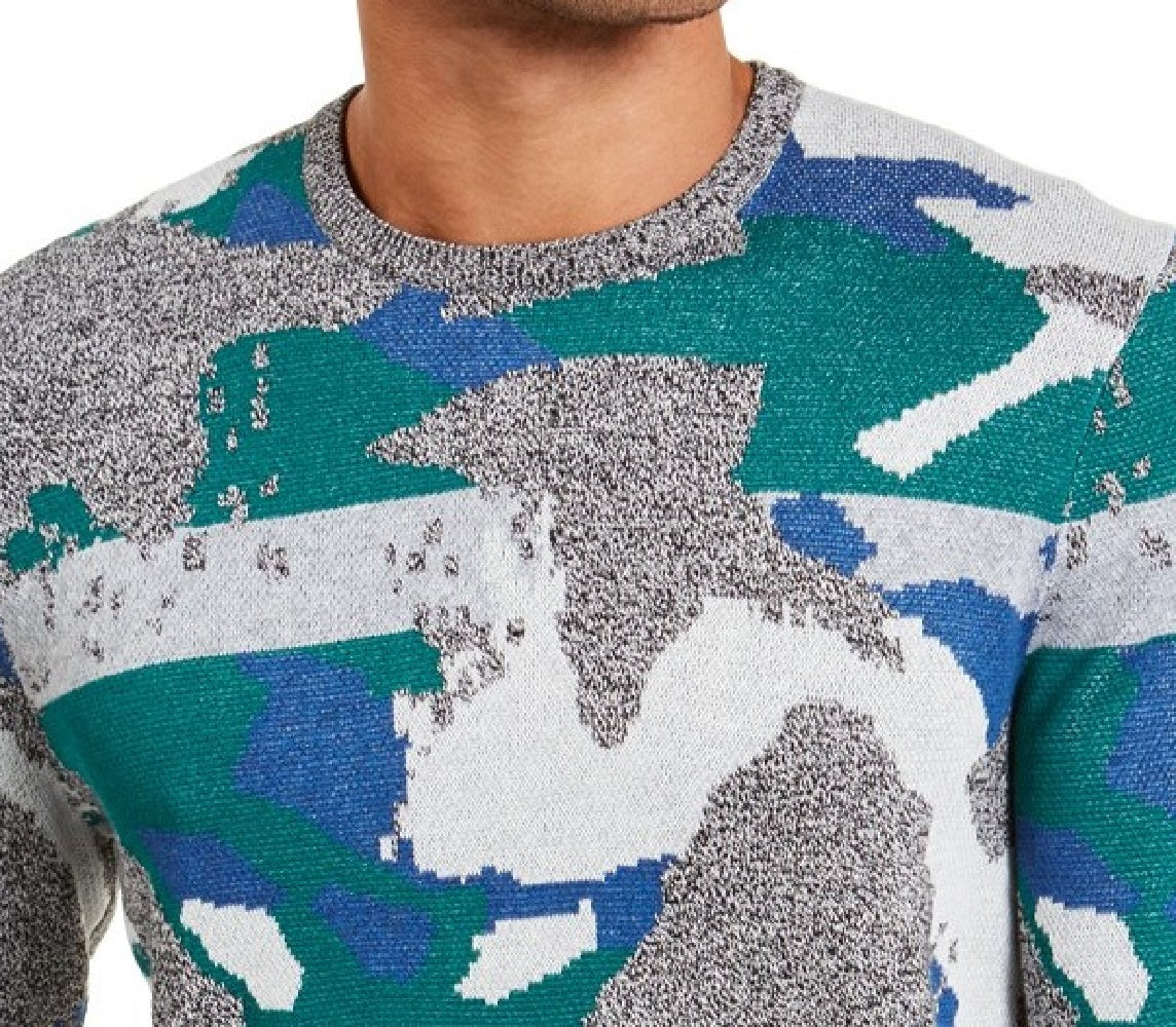Alfani Men's Abstract Jacquard Crewneck Sweater Green Size Small