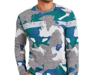 Alfani Men's Abstract Jacquard Crewneck Sweater Green Size Small