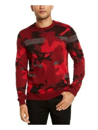 Alfani Men's Abstract Jacquard Crewneck Sweater Red Size Large