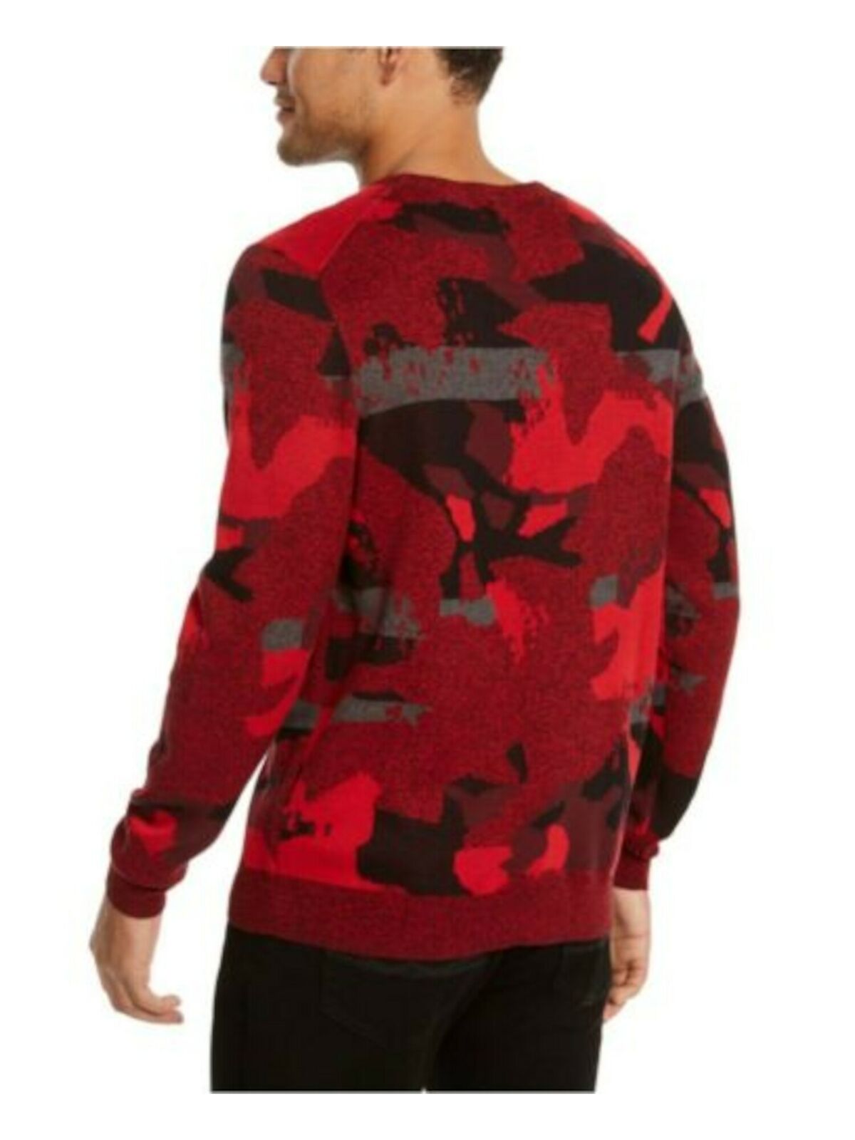 Alfani Men's Abstract Jacquard Crewneck Sweater Red Size Large