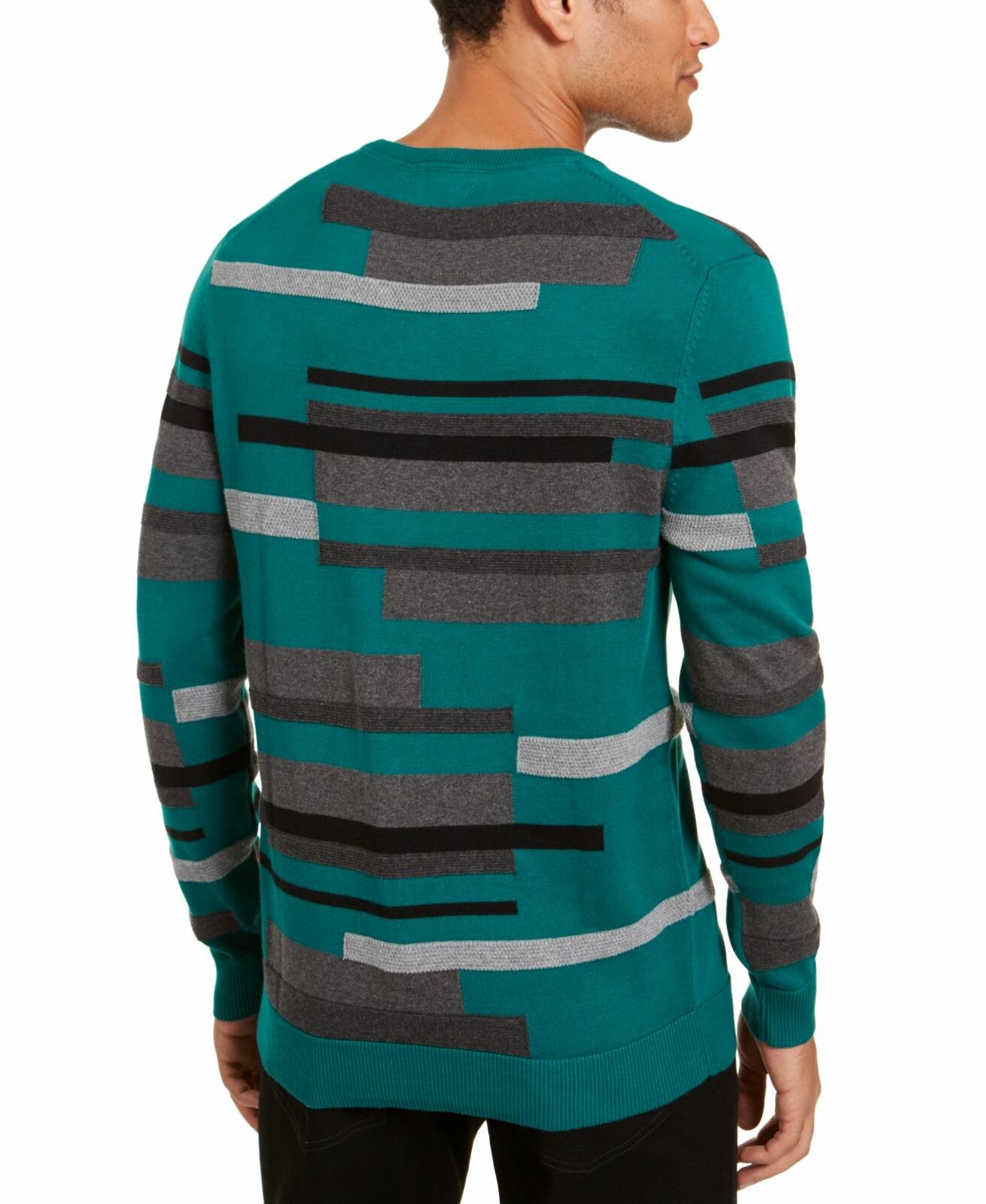 Alfani Men's Textured Striped V-Neck Sweater Green Size Small