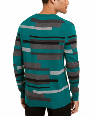 Alfani Men's Textured Striped V-Neck Sweater Green Size XX-Large