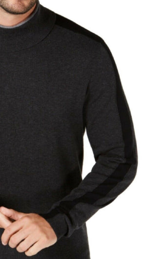 Alfani Men's Striped-Sleeve Turtleneck Sweater Gray Size 3 Extra Large