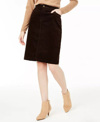 Charter Club Women's Corduroy Tummy Control Skirt Black Size 2P