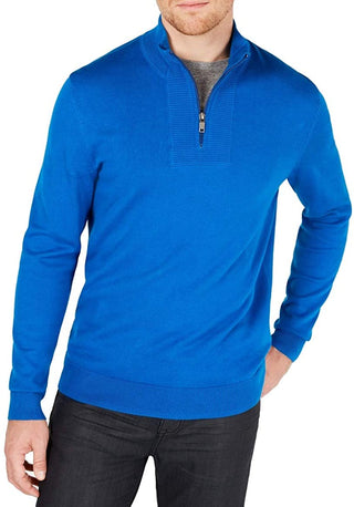 Alfani Men's Quarter-Zip Ribbed Placket Sweater Med Blue Size 2 Extra Large