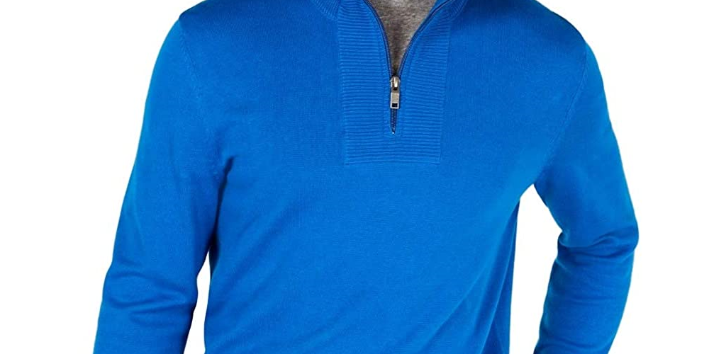 Alfani Men's Quarter-Zip Ribbed Placket Sweater Med Blue Size 2 Extra Large