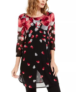 Alfani Women's Printed 3/4-Sleeve Tunic Pink Size Petite Small