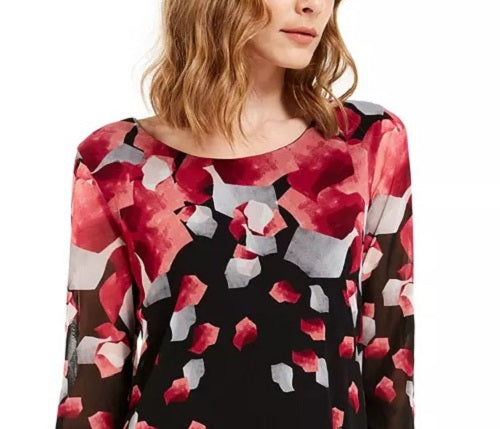 Alfani Women's Printed 3/4-Sleeve Tunic Pink Size Petite Small