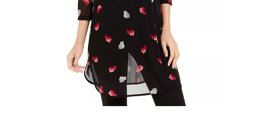 Alfani Women's Printed 3/4-Sleeve Tunic Pink Size Petite Small