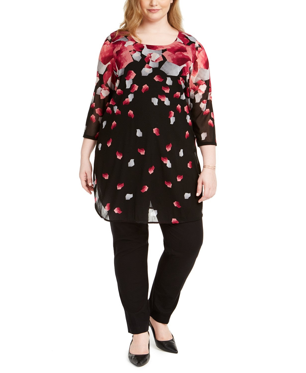 Alfani Women's Plus Size Printed 3/4-Sleeve Tunic Top Pink Size 2 Extra Large
