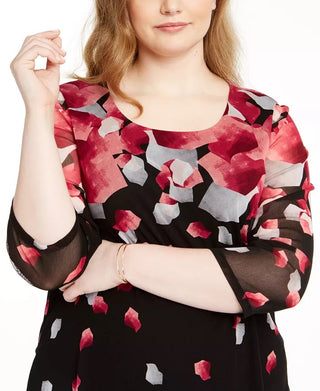 Alfani Women's Plus Size Printed 3/4-Sleeve Tunic Top Pink Size 2 Extra Large