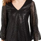 Alfani Women's Metallic-Print Smocked-Sleeve Top Med Gray Size Medium