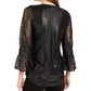 Alfani Women's Metallic-Print Smocked-Sleeve Top Med Gray Size Medium