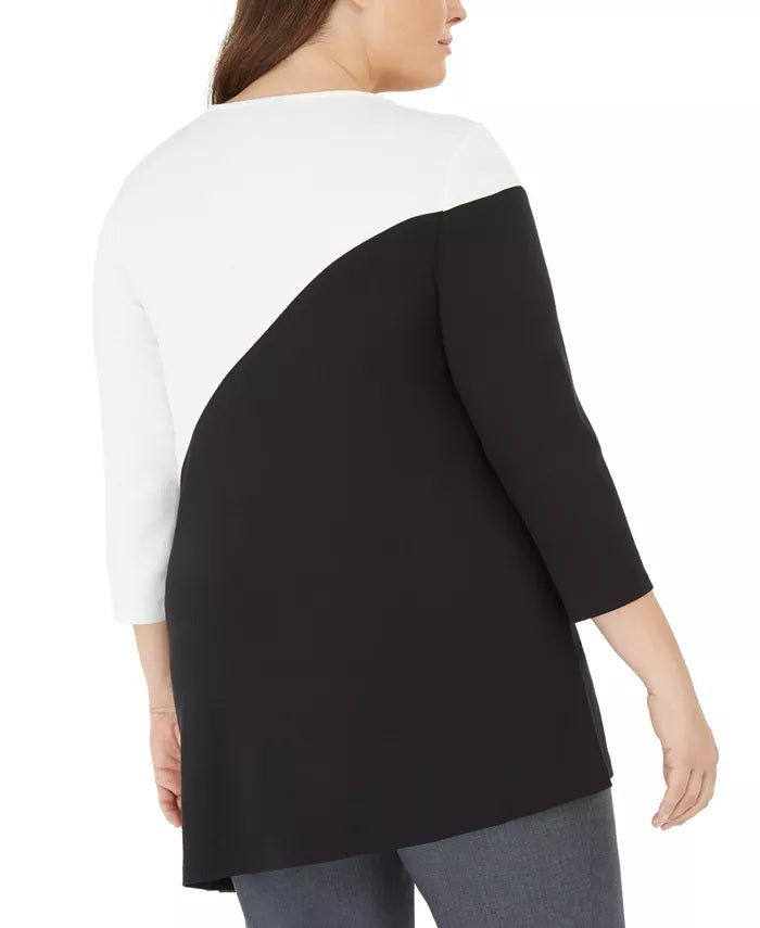 Alfani Women's Plus Size Colorblock Tunic Black Size 1X