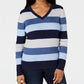 Karen Scott Women's Colorblocked V-Neck Cotton Sweater  Blue Size Large