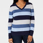 Karen Scott Women's Colorblocked V-Neck Cotton Sweater Blue Size Small