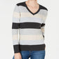 Karen Scott Women's Colorblocked V-Neck Cotton Sweater Grey combo Size Extra Large