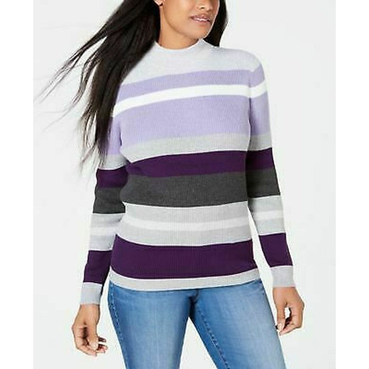 Karen Scott Women's Ribbed V-Neck Cotton Sweater Purple Size Large