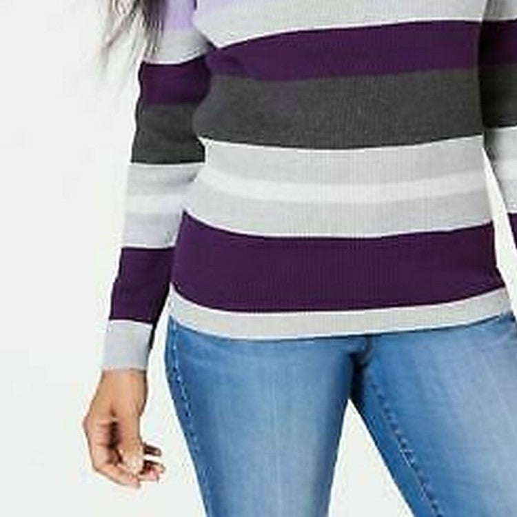 Karen Scott Women's Ribbed V-Neck Cotton Sweater Purple Size Large