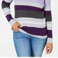 Karen Scott Women's Emma Cotton Striped Sweater Purple Size Petite Large