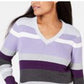 Karen Scott Women's Petite Emma Cotton Striped Sweater  Med Purple Size Petite EXtra Large