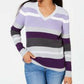 Karen Scott Women's Emma Cotton Striped Sweater Purple Size Petite Small-Medium